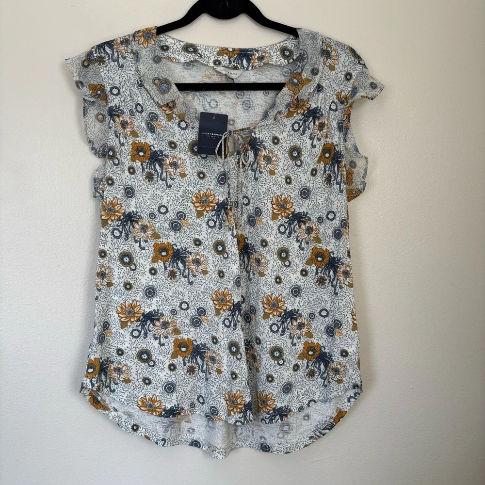 NWT Lucky Brand Blue Floral Blouse Size Small - Picture 1 of 12